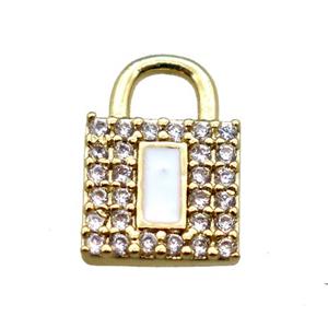 copper lock pendant paved zircon, gold plated, approx 8-12mm [FN15639]