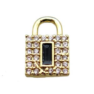 copper lock pendant paved zircon, gold plated, approx 8-12mm [FN15640]