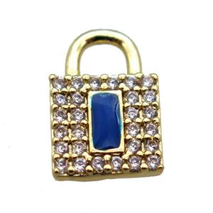 copper lock pendant paved zircon, gold plated, approx 8-12mm [FN15642]