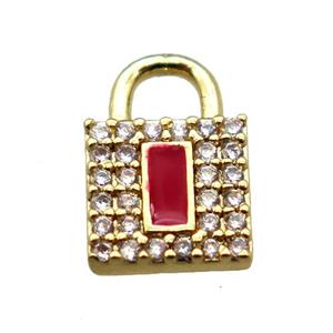 copper lock pendant paved zircon, gold plated, approx 8-12mm [FN15643]