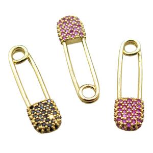 copper clip pendant paved zircon, mixed, gold plated, approx 8-28mm [FN15647]