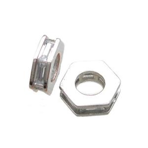 copper hexagon beads paved zircon, platinum plated, approx 10mm dia [FN15648]