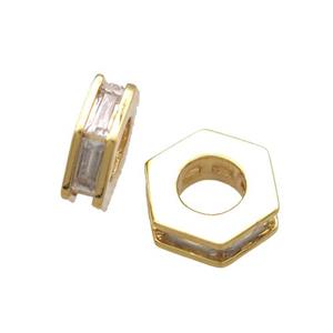 copper hexagon beads paved zircon, gold plated, approx 10mm dia [FN15649]