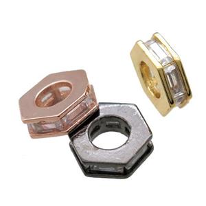 copper hexagon spacer beads paved zircon, mixed color, approx 10mm dia [FN15652]