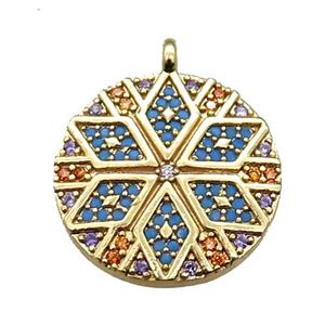 copper circle pendant paved zircon, gold plated, approx 20mm dia [FN15660]