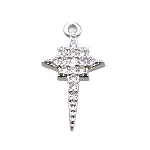 copper northstar pendant paved zircon, platinum plated, approx 8-15mm [FN15661]
