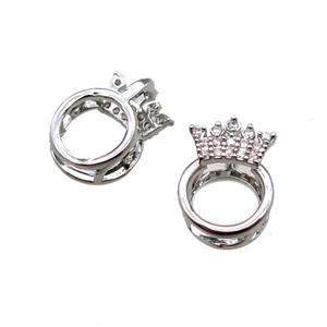 copper crown beads paved zircon, platinum plated, approx 10-13mm [FN15670]