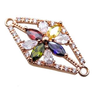 copper flower connector paved zircon, rose gold, approx 16-32mm [FN15673]