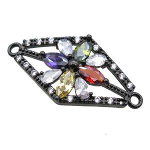 copper flower connector paved zircon, black plated, approx 16-32mm [FN15674]