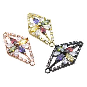 copper flower connector paved zircon, mixed color, approx 16-32mm [FN15675]