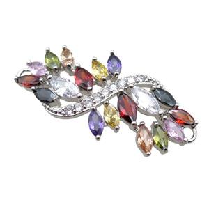 copper flower connector paved zircon, platinum plated, approx 20-40mm [FN15676]