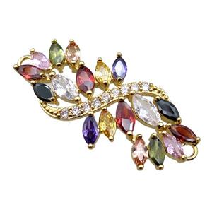 copper flower connector paved zircon, gold plated, approx 20-40mm [FN15677]