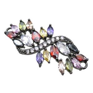 copper flower connector paved zircon, black plated, approx 20-40mm [FN15679]