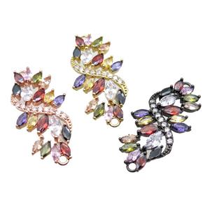 copper flower connector paved zircon, mixed color, approx 20-40mm [FN15680]