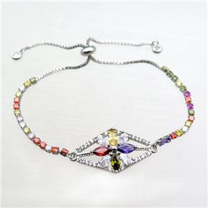 copper bracelet paved zircon, platinum plated, Adjustable, approx 16-32mm, 24cm length [FN15681]