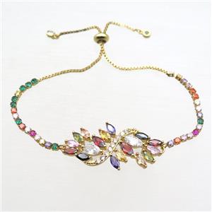 copper bracelet paved zircon, gold plated, Adjustable, approx 20-40mm, 24cm length [FN15684]