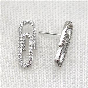 copper studs Earrings paved zircon, platinum plated, approx 8-20mm [FN15685]