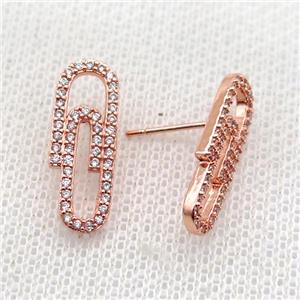 copper studs Earrings paved zircon, rose gold, approx 8-20mm [FN15686]