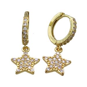 copper Hoop Earrings paved zircon, star, gold plated, approx 11mm, 14mm dia [FN15689]