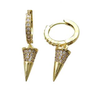 copper Hoop Earrings paved zircon, bullet, gold plated, approx 7-15mm, 14mm dia [FN15690]