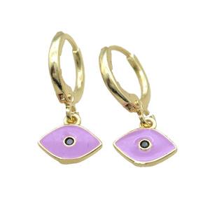 copper Hoop Earrings paved zircon, lavender enameling eye, gold plated, approx 6-10mm, 12mm dia [FN15693]