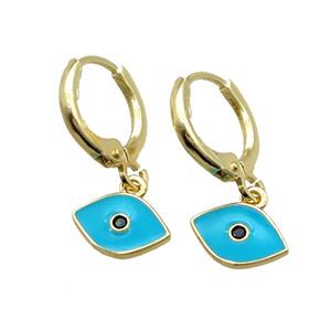 copper Hoop Earrings paved zircon, aqua enameling eye, gold plated, approx 6-10mm, 12mm dia [FN15694]