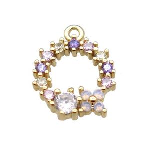 copper pendant paved zircon, christmas wreath, gold plated, approx 11mm [FN15697]