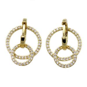 copper Hoop Earrings paved zircon, circle, gold plated, approx 10mm, 16mm, 15mm dia [FN15702]