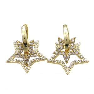 copper Hoop Earrings paved zircon, star, gold plated, approx 12mm, 18mm, 15mm dia [FN15708]