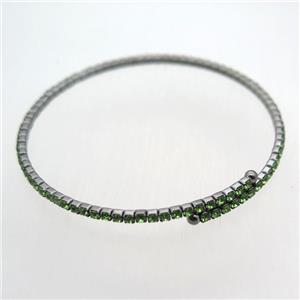 copper bangle pave green rhinestone, black plated, approx 60mm dia [FR10050]