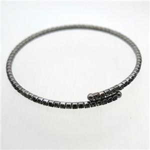 copper bangle pave black green rhinestone, black plated, approx 60mm dia [FR10051]