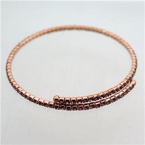 copper bangle pave purple rhinestone, rose gold, approx 60mm dia [FR10052]