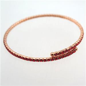 copper bangle pave red rhinestone, rose gold, approx 60mm dia [FR10055]