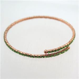 copper bangle pave green rhinestone, rose gold, approx 60mm dia [FR10056]