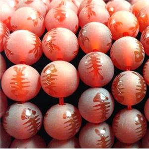 round matte Agate Beads, red, approx 8mm dia [GA1005-8MM]
