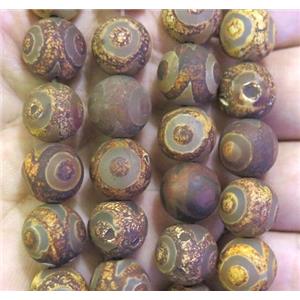 tibetan style agate bead, matte, round, approx 18mm dia [GA1010-18MM]