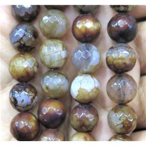 faceted round Dragon Veins Agate Beads, coffee, approx 10mm dia [GA1037]