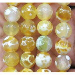 faceted round yellow Fired Agate beads, approx 10mm dia [GA1039]