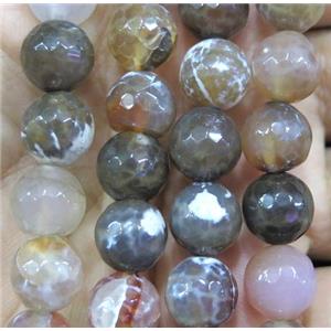 faceted round Fire agate bead, coffee, approx 10mm dia [GA1040]
