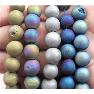 round druzy agate beads, electroplated, mix color, approx 12mm dia [GA1044-12MM]