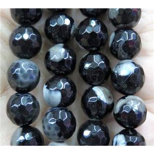 Fire Agate beads, faceted round, black, approx 12mm dia [GA1053-12MM]