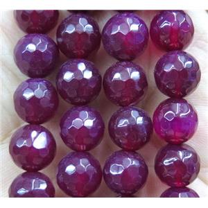 Agate beads, faceted round, deep hotpink, approx 10mm dia [GA1054-10MM]