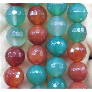 Agate beads, faceted round, green and red, approx 10mm dia [GA1068-10MM]