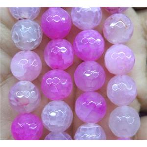 Agate beads, faceted round, hotpink, approx 12mm dia [GA1076-12MM]