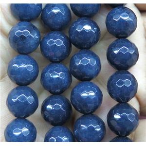 Agate beads, faceted round, ink-blue, approx 10mm dia [GA1077-10MM]