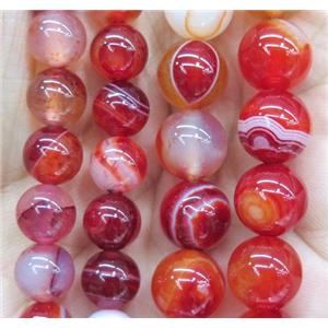 red striped agate beads, round, approx 14mm dia [GA1174-14MM]