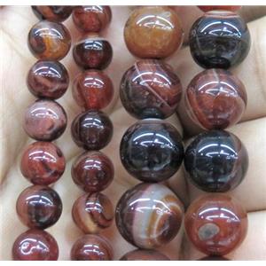 red coffee striped agate bead, round, approx 4mm dia [GA1176-4MM]