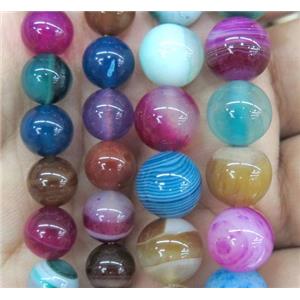round striped agate beads, mix color, approx 14mm dia [GA1177-14MM]