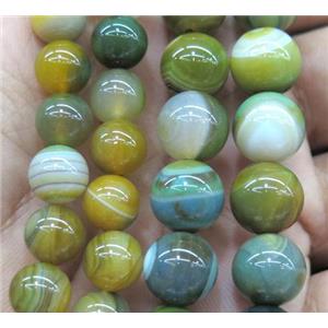 olive striped agate bead, round, approx 14mm dia [GA1178-14MM]