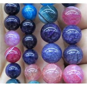 striped agate bead, round, mix color, approx 6mm dia [GA1181-6MM]